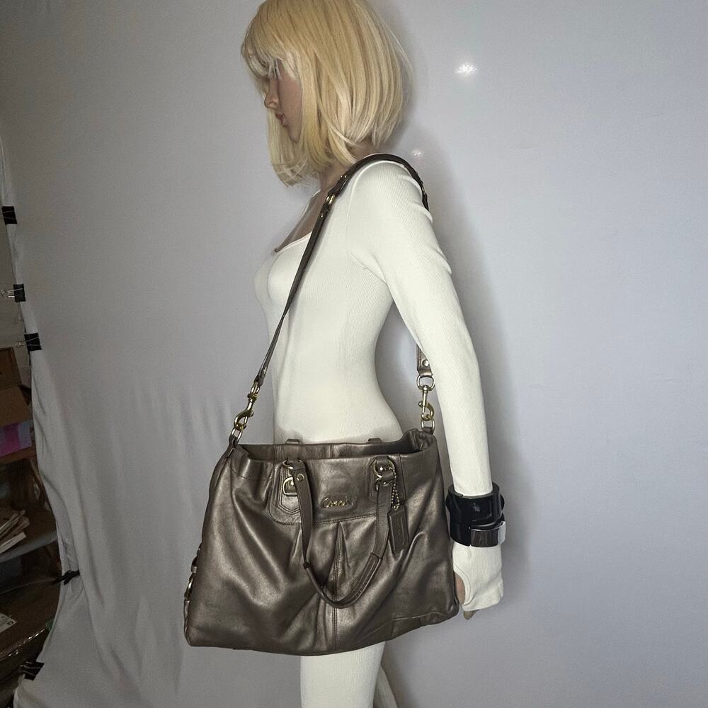 Coach Ashley F15513 Metallic Bronze Leather Satchel Shoulder Bag Removable Strap